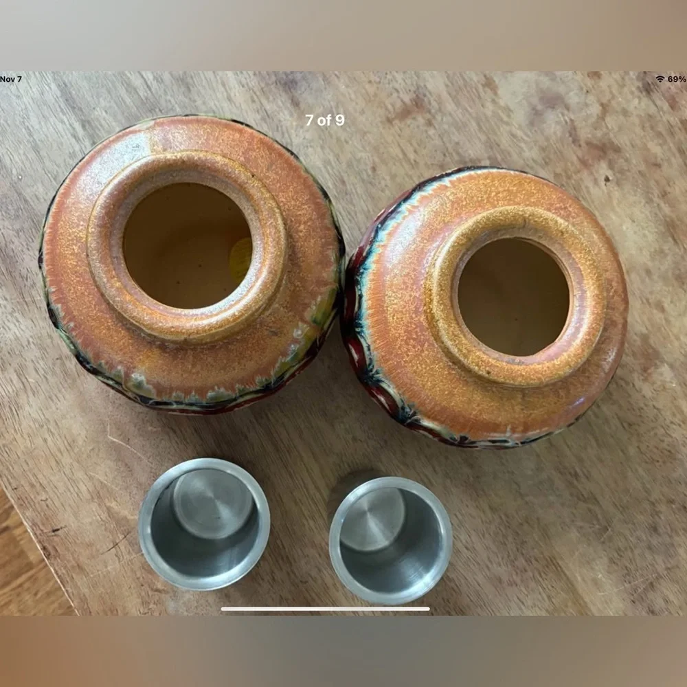 Ceramic Tabletop Fireplaces with Brown Glaze. Set of Two.